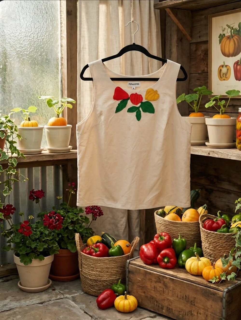 Pepaloves Savor the Sweetness Fruit Applique Tank Top Beige Crop XS